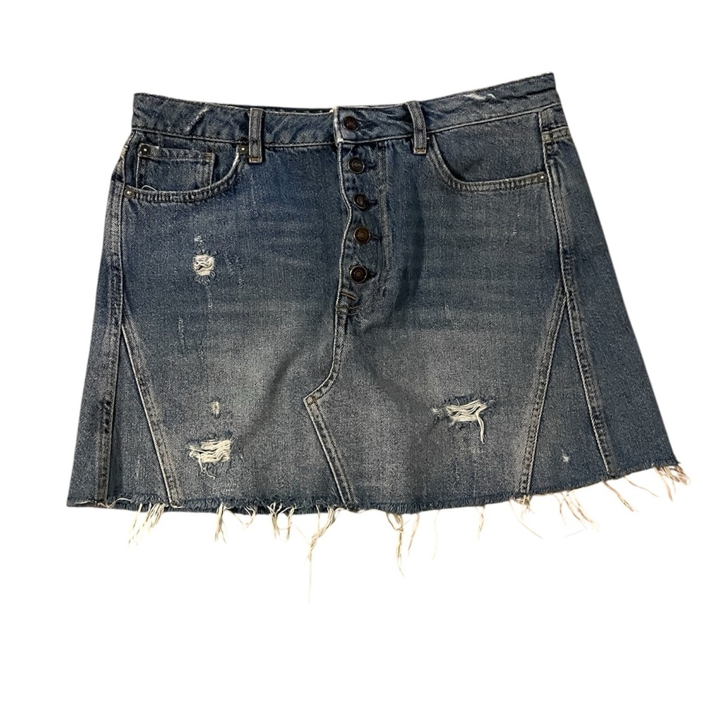 Free‎ People We The Free Distressed Denim A-Line Mini Skirt Size 31
